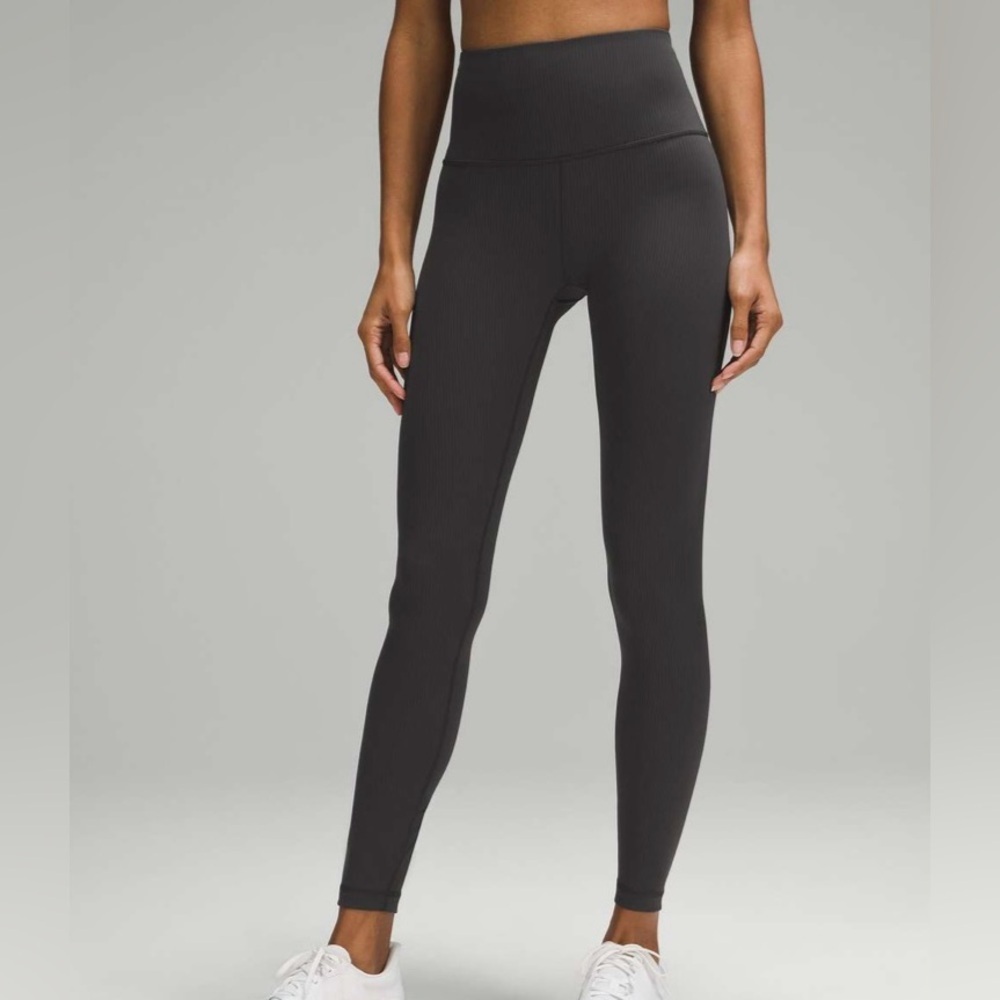 Lululemon Sz 8 Wunder Train High-Rise Ribbed Tight 25" Graphite Grey Leggings